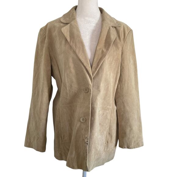 SIENA light beige leather suede button front jacket - Picture 1 of 13